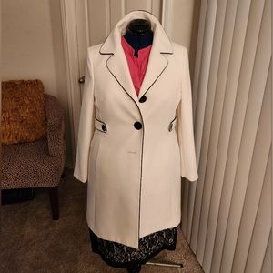 White Evan Picone Dress Coat with black piping. Size 14